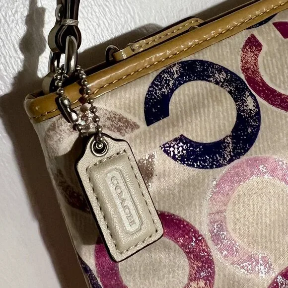 COACH-Beige Sateen Handbag in Gold/Purple Palette - Picture 3 of 5